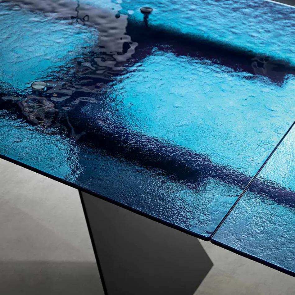 Stół do salonu 160x90 z przezroczystym blatem ze szkła młotkowanego - Martello Viadurini