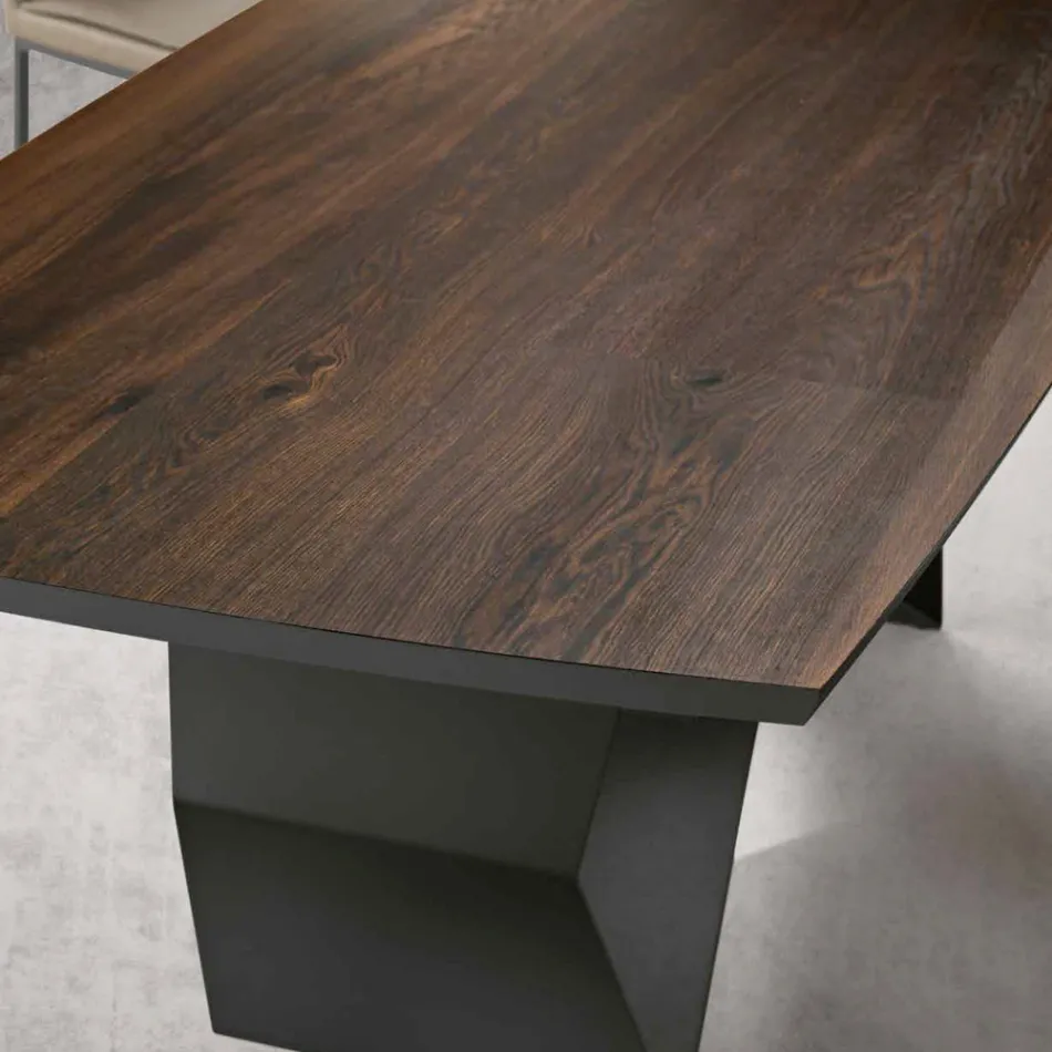 Stół do Salonu 200x100 w Fornirze Dębowym i Metalu - Krzyż Viadurini