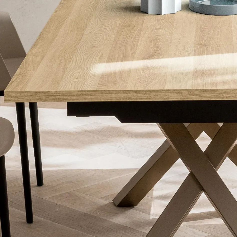 Rozkładany stół do salonu 260 lub 300 cm z metalu i HPL - Borgo Viadurini