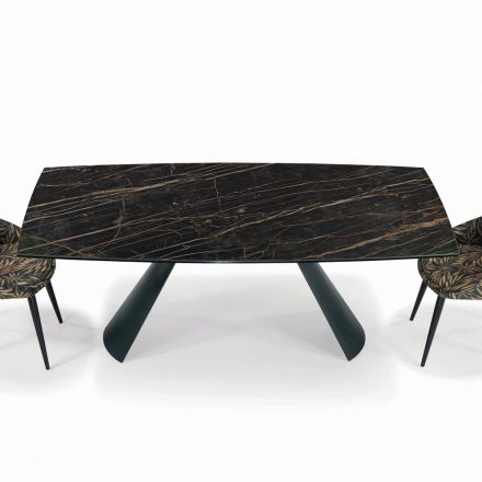 Rozkładany stół do salonu z blatem w kształcie beczki z ceramiki Made in Italy - Okulary Viadurini