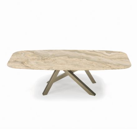 Stół do salonu z blatem w kształcie beczki z ceramiki Made in Italy - Settimmio Viadurini
