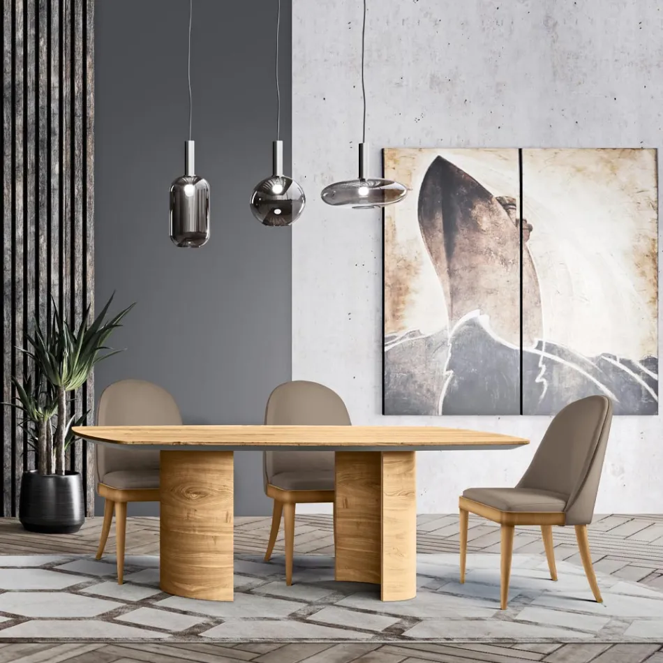 Stół do salonu z drewnianym blatem i podstawą Made in Italy — aukcja Viadurini