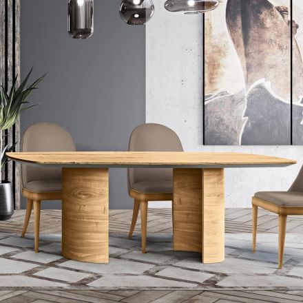Stół do salonu z drewnianym blatem i podstawą Made in Italy — aukcja Viadurini