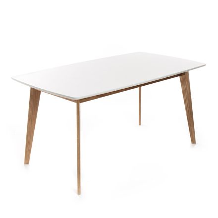 Stół do salonu z blatem MDF i drewnianą podstawą - srebrny Viadurini