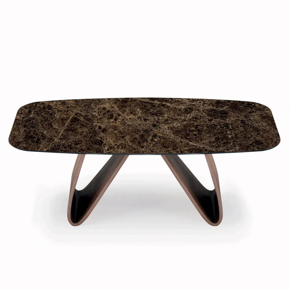 Naprawiony stół do salonu z drewnianą podstawą Made in Italy - Equatore Viadurini