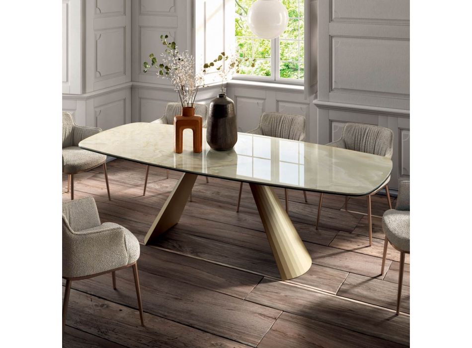 Naprawiono stół do salonu z blatem w kształcie beczki z ceramiki wyprodukowanej we Włoszech - okulary Viadurini