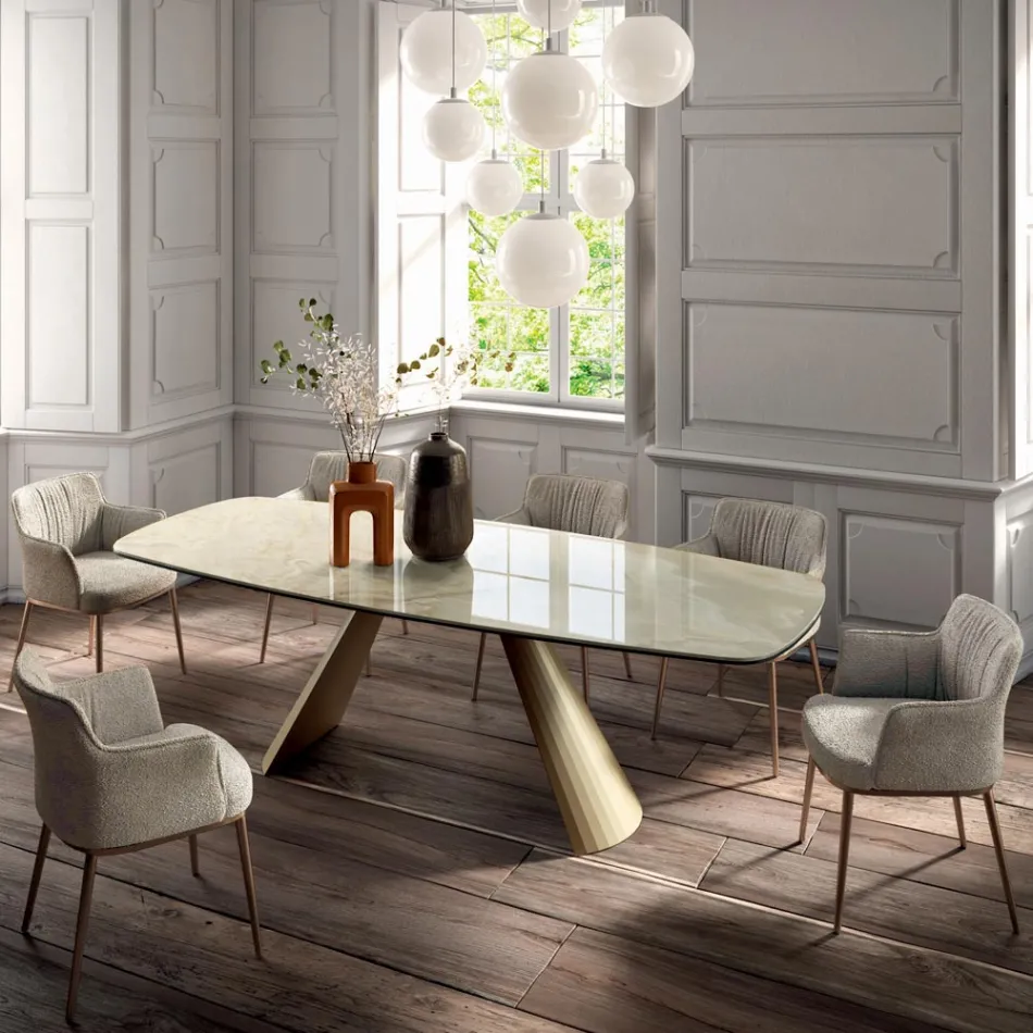 Naprawiono stół do salonu z blatem w kształcie beczki z ceramiki wyprodukowanej we Włoszech - okulary Viadurini