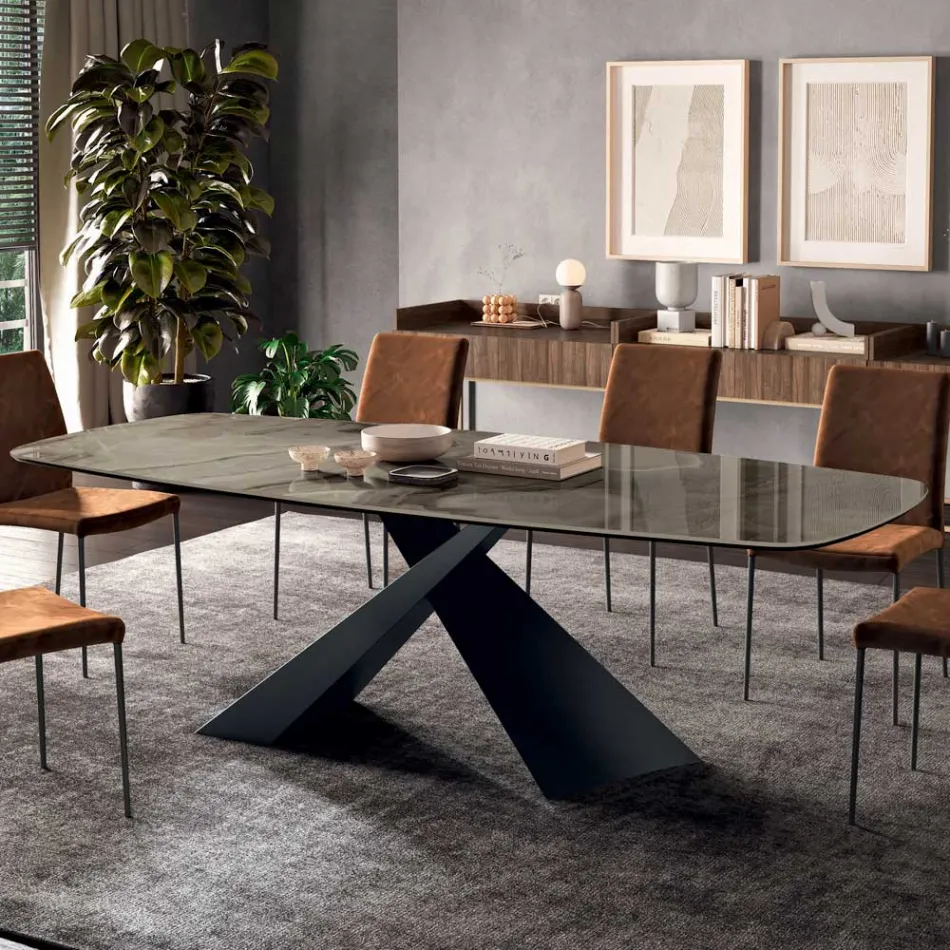 Naprawiony stół do salonu z ceramicznym blatem Made in Italy - Wakacje Viadurini