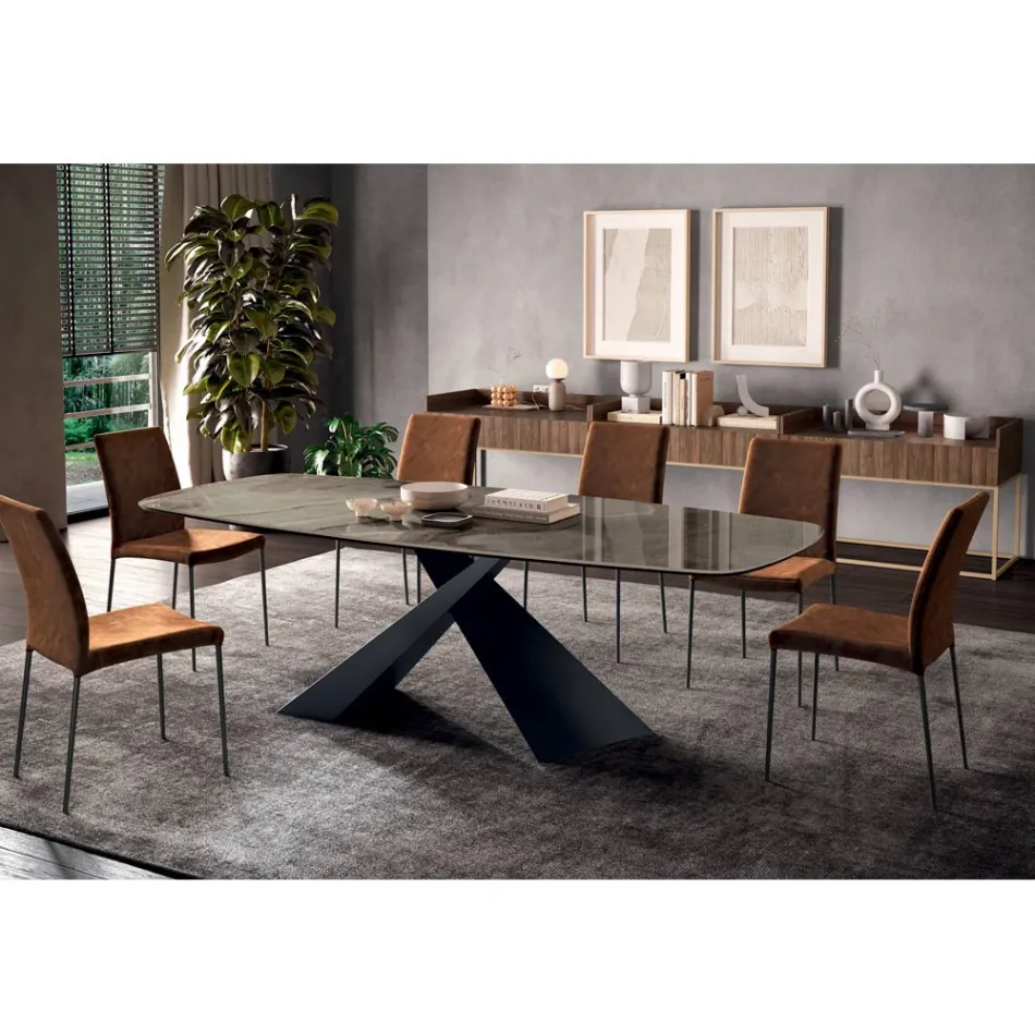 Naprawiony stół do salonu z ceramicznym blatem Made in Italy - Wakacje Viadurini