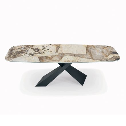 Naprawiony stół do salonu z ceramicznym blatem Made in Italy - Wakacje Viadurini
