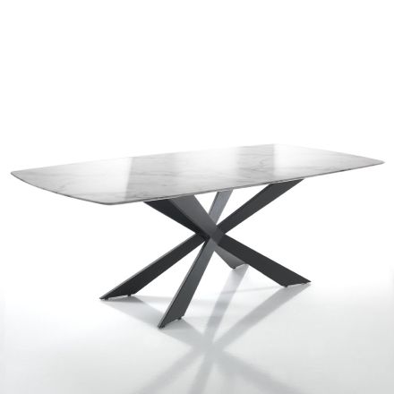Stół do salonu z płyty MDF z efektem marmuru Calacatta - chlor Viadurini