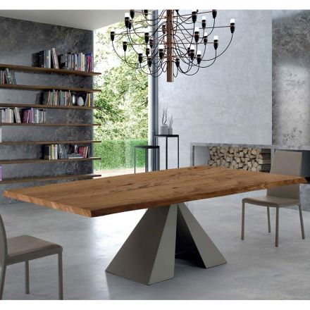 Designerski stół z fornirowanego drewna i stali Made in Italy - Dalmata Viadurini