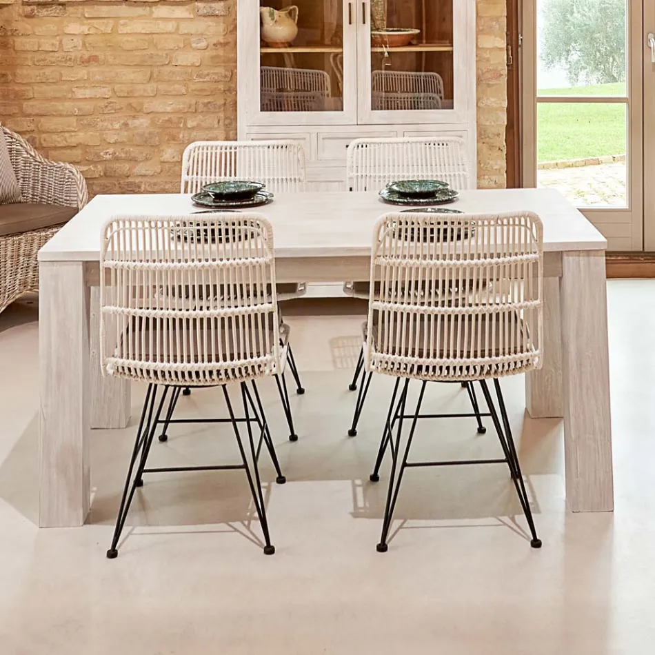 190x100 cm Stały stół do salonu z litego drewna tekowego - flamandzki Viadurini