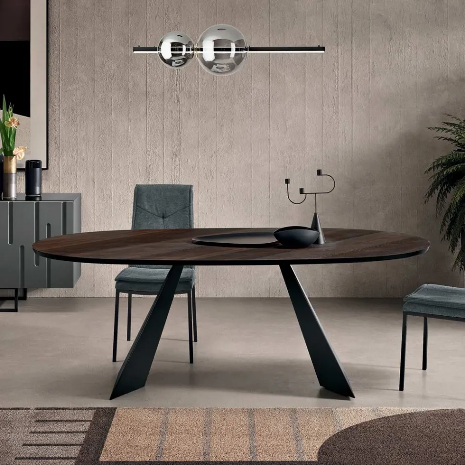 Stały stół 210x109 cm z metalu i owalnego forniru dębowego - Marcello Viadurini