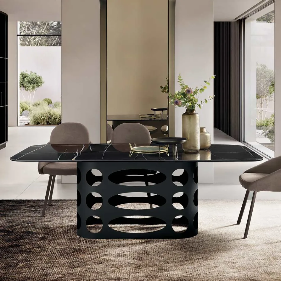 Stół stały 210x110 cm z blatem ceramicznym o efekcie marmuru - Tano Viadurini