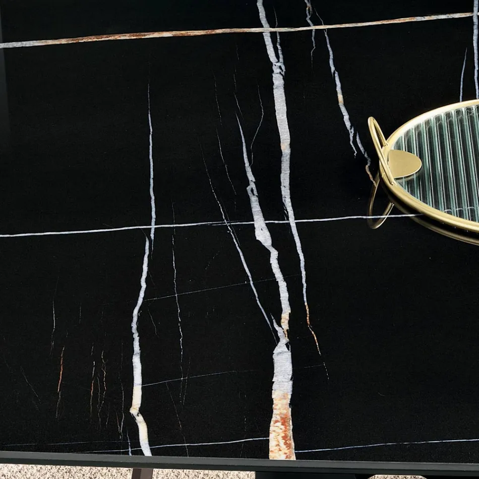 Stół stały 210x110 cm z blatem ceramicznym o efekcie marmuru - Tano Viadurini