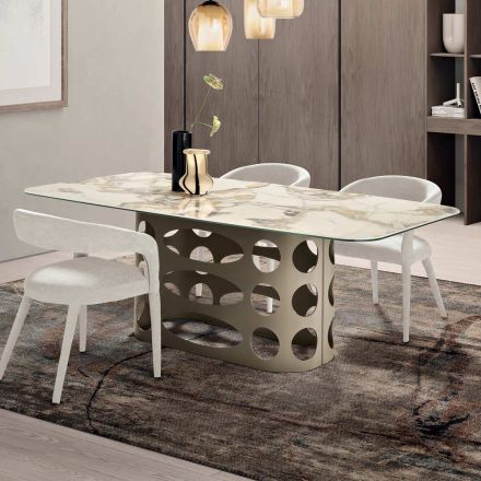 Stół stały 210x110 cm z blatem ceramicznym o efekcie marmuru - Tano Viadurini