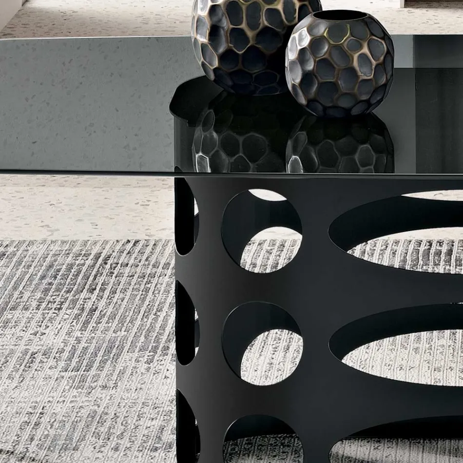 Stały stół 210x110 cm z gładkim, dymionym szklanym blatem Made in Italy - Tano Viadurini