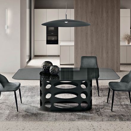 Stały stół 210x110 cm z gładkim, dymionym szklanym blatem Made in Italy - Tano Viadurini