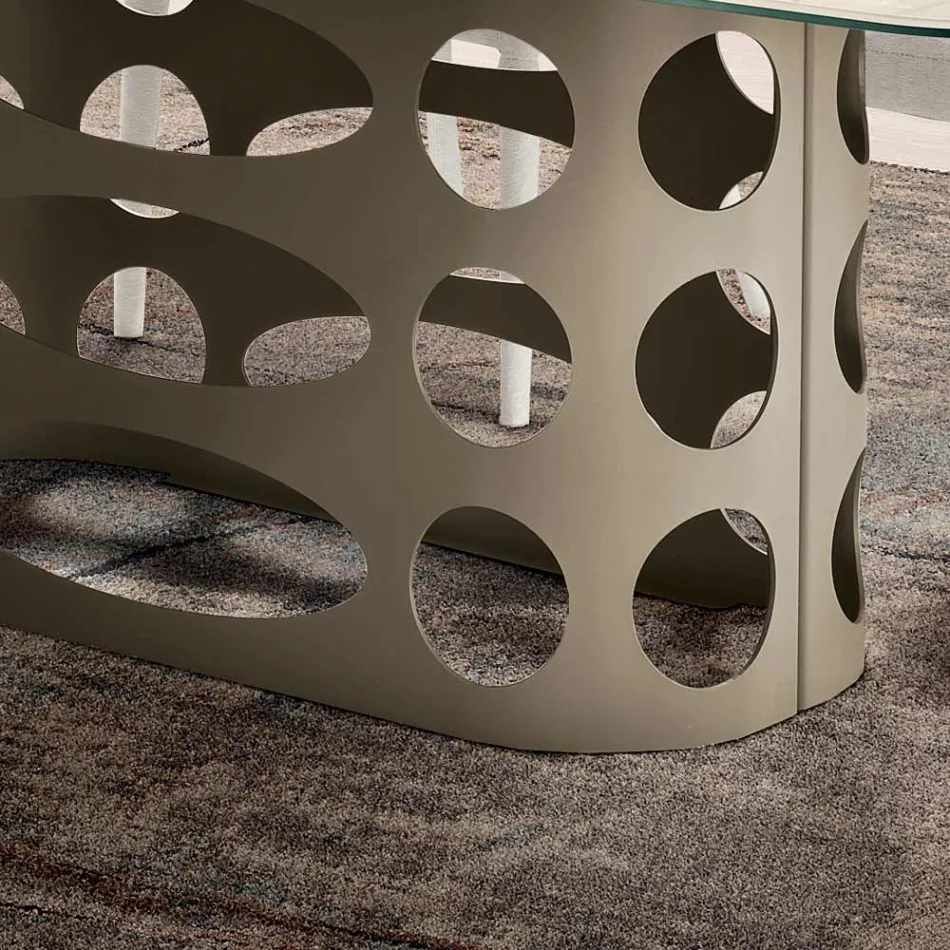 Stół stały 210x110 cm z żebrowanym szklanym blatem Made in Italy - Tano Viadurini