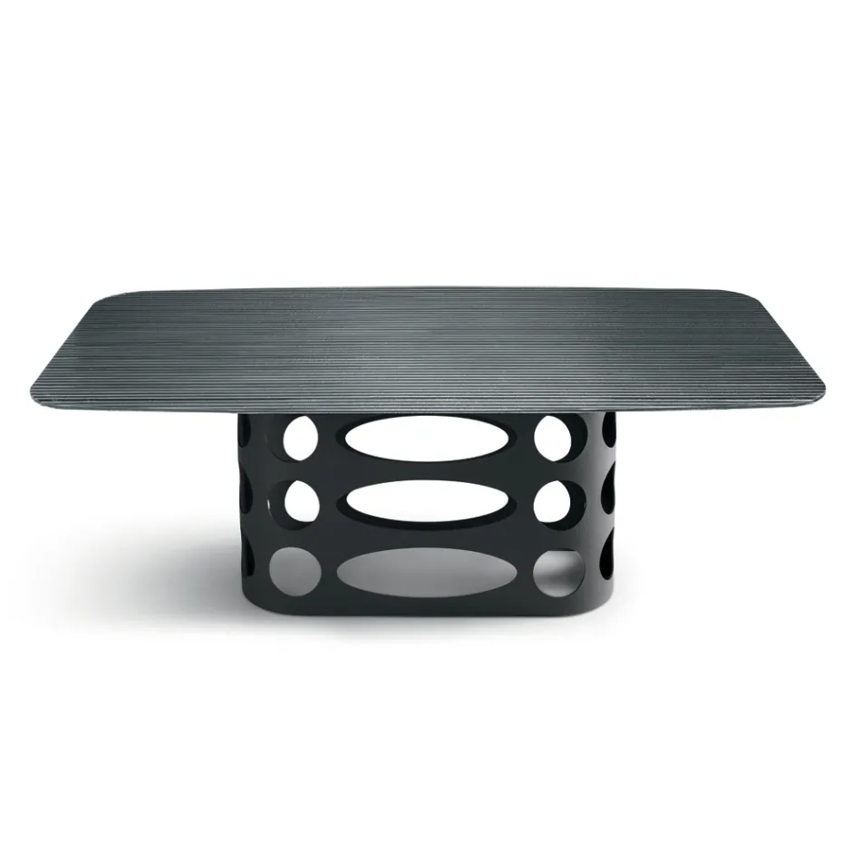 Stół stały 210x110 cm z żebrowanym szklanym blatem Made in Italy - Tano Viadurini