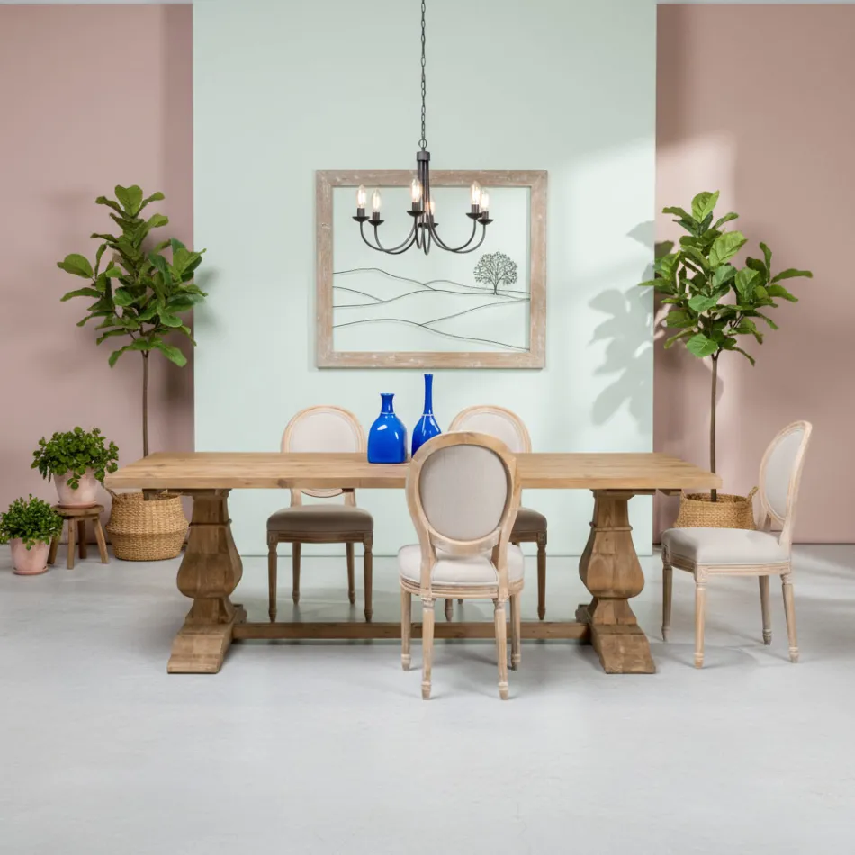 Stały stół 240x100 cm z postarzanego naturalnego drewna sosnowego - Africo Viadurini