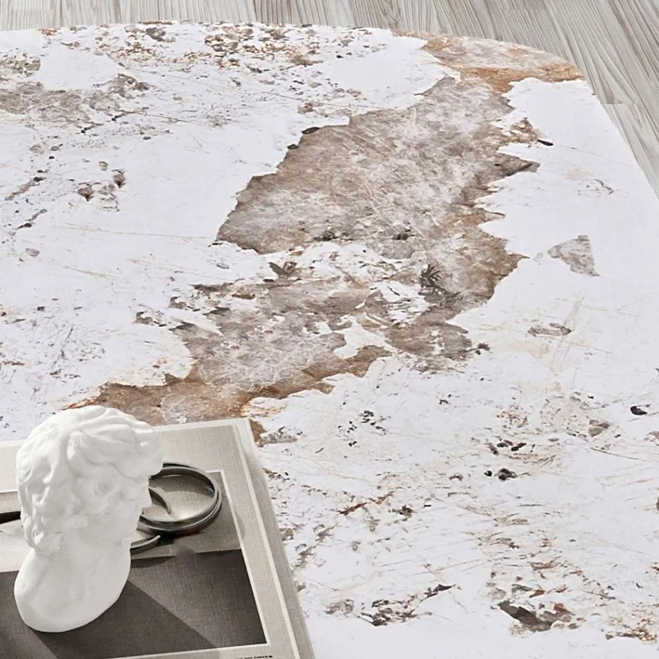 Stały stół 300x120 cm z metalu i spiekanego kamienia - Valmira Viadurini