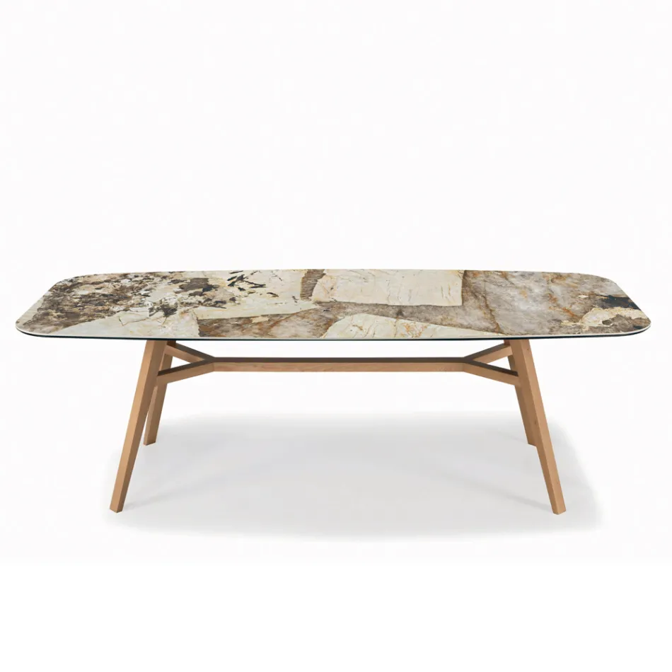 Naprawiony stół w kształcie beczki z podstawą z jesionu z orzecha Canaletto Made in Italy - North Viadurini