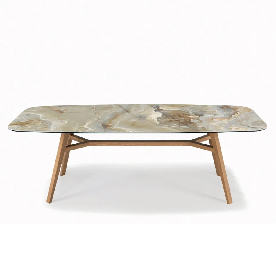 Naprawiony stół w kształcie beczki z podstawą z jesionu z orzecha Canaletto Made in Italy - North Viadurini