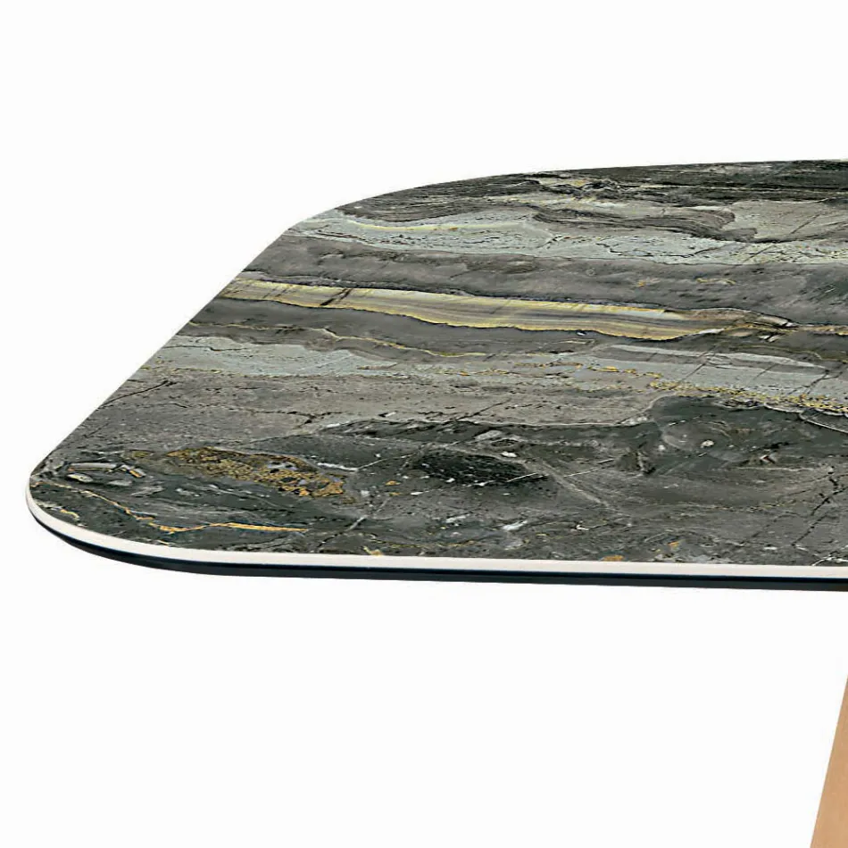 Naprawiony stół w kształcie beczki z podstawą z jesionu z orzecha Canaletto Made in Italy - North Viadurini