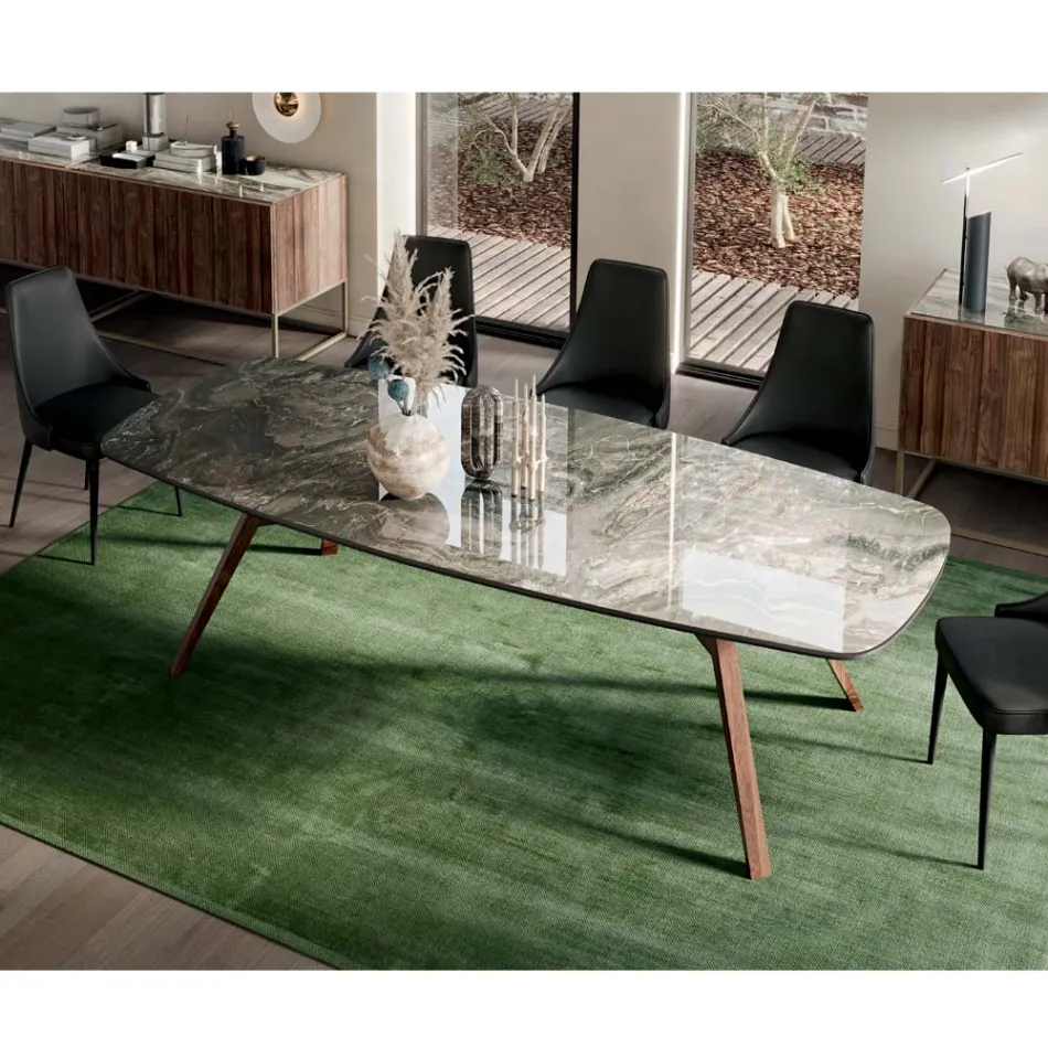 Naprawiony stół w kształcie beczki z podstawą z jesionu z orzecha Canaletto Made in Italy - North Viadurini