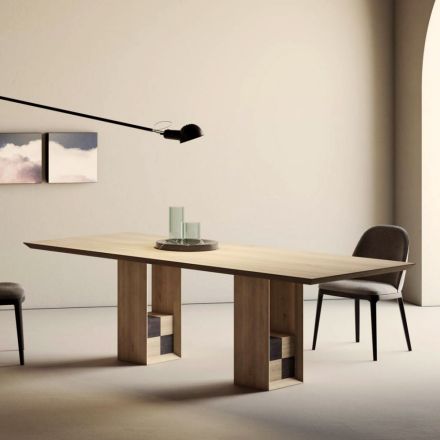 Naprawiono stół z podstawą z ozdobnymi kwadratami Made in Italy - Maugrim Viadurini