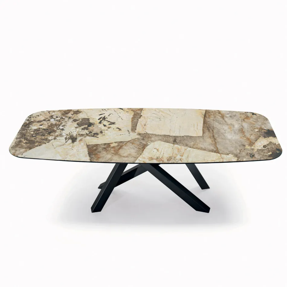 Naprawiono stół z blatem w kształcie beczki z ceramiki wyprodukowanej we Włoszech - Settimmio Viadurini