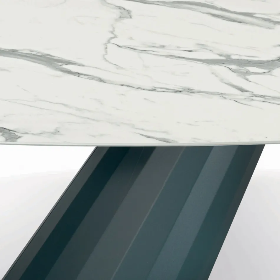 Stały stół z laminowanym blatem w kształcie beczki Made in Italy - Spodnie Viadurini