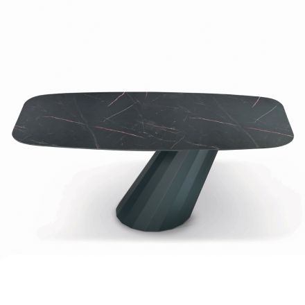 Stały stół z laminowanym blatem w kształcie beczki Made in Italy - Spodnie Viadurini
