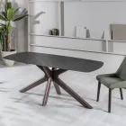 Stały stół z ceramicznym blatem i podstawą z litego drewna orzechowego - pomarańczowy Viadurini