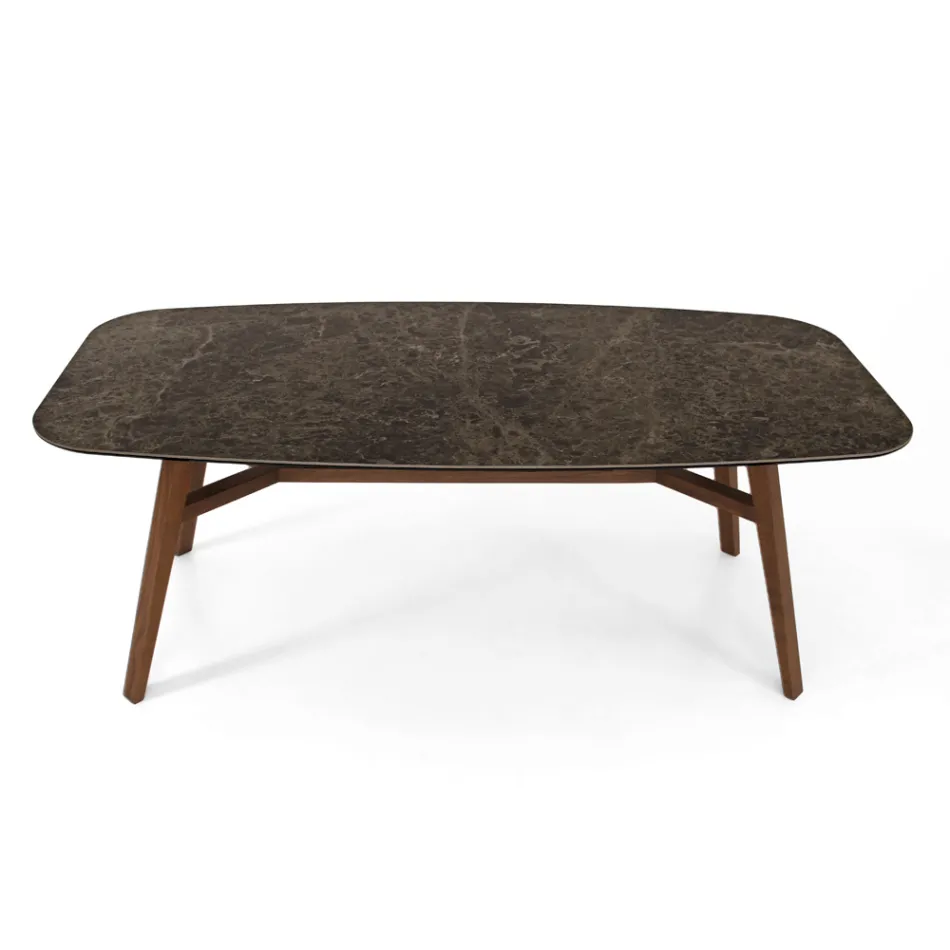 Naprawiony stół do jadalni z polerowanej ceramiki Emperador Made in Italy - North Viadurini