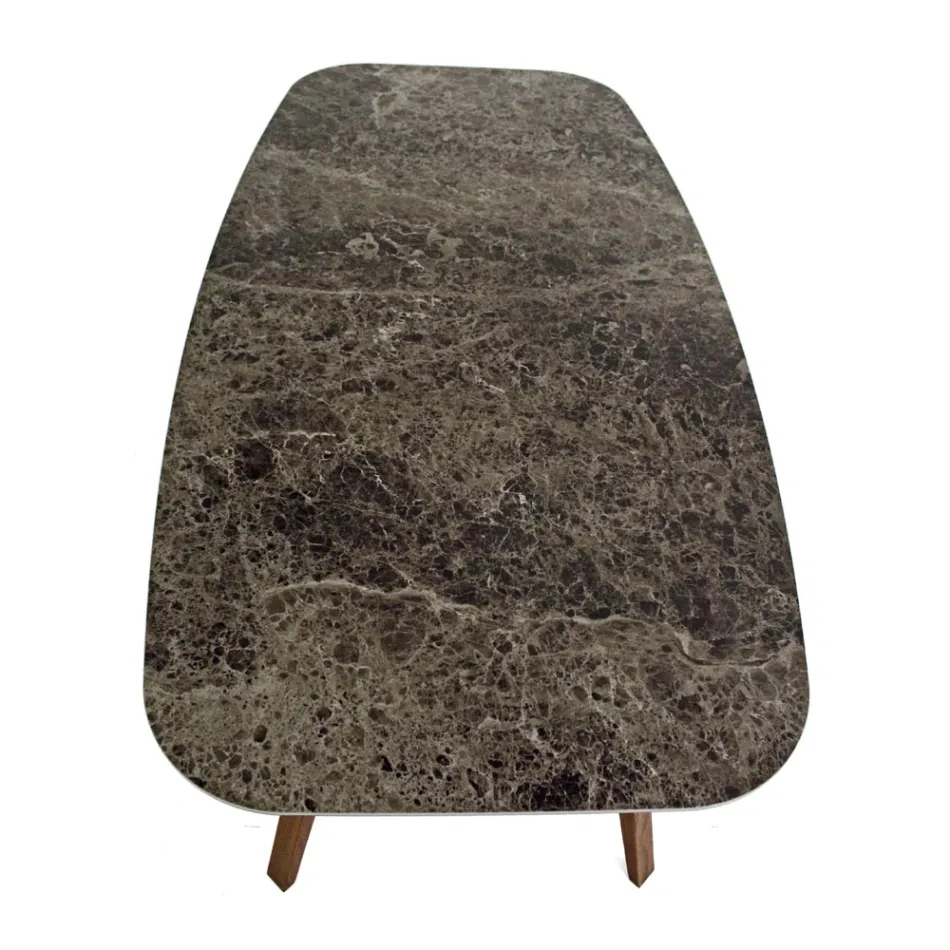 Naprawiony stół do jadalni z polerowanej ceramiki Emperador Made in Italy - North Viadurini