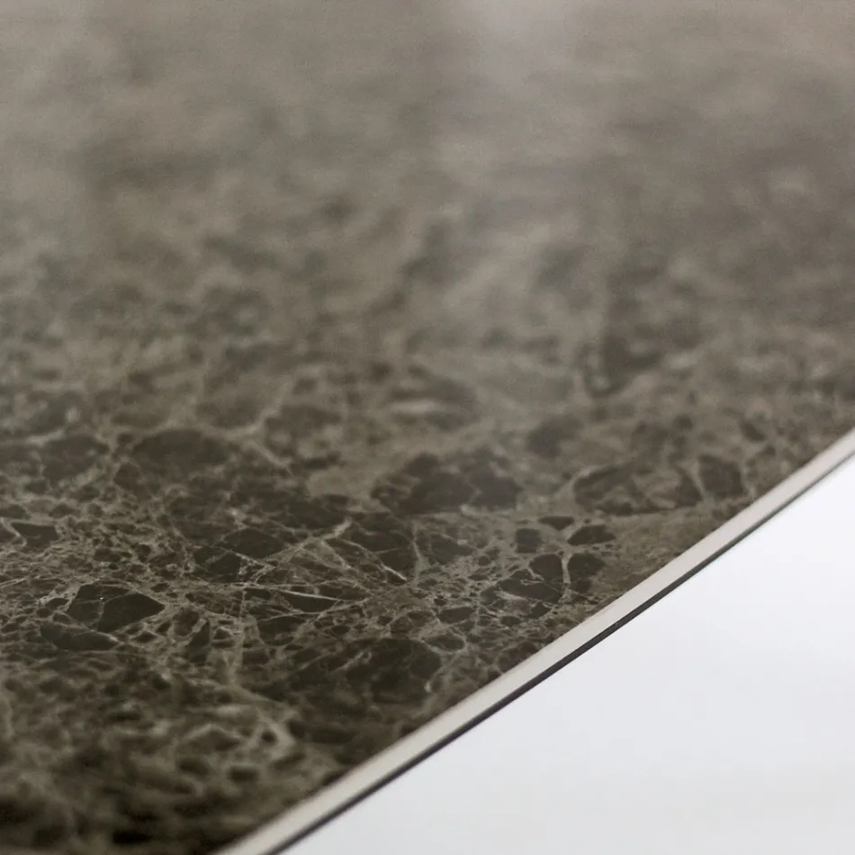 Naprawiony stół do jadalni z polerowanej ceramiki Emperador Made in Italy - North Viadurini