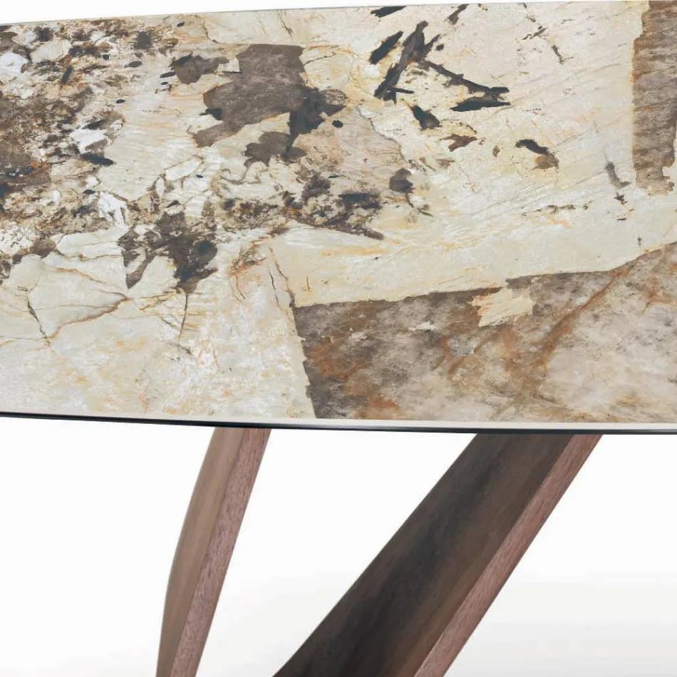 Naprawiony stół do salonu z drewnianą podstawą Made in Italy - Equatore Viadurini