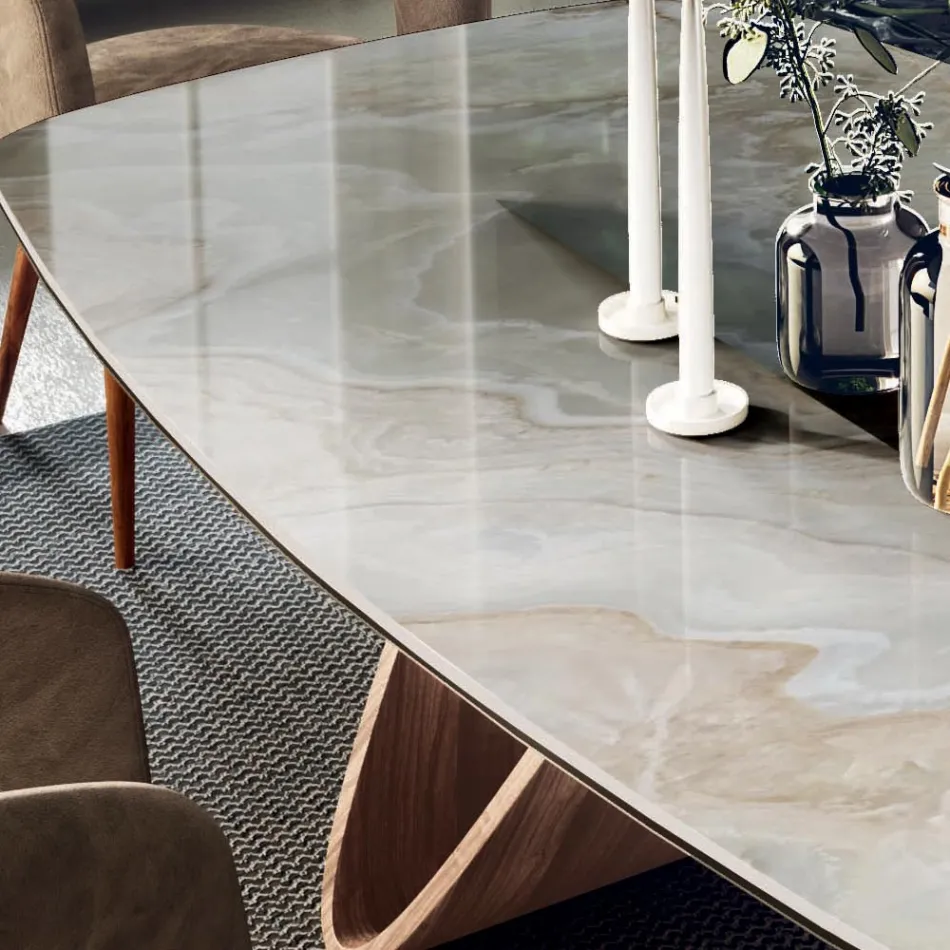 Naprawiony stół do salonu z drewnianą podstawą Made in Italy - Equatore Viadurini