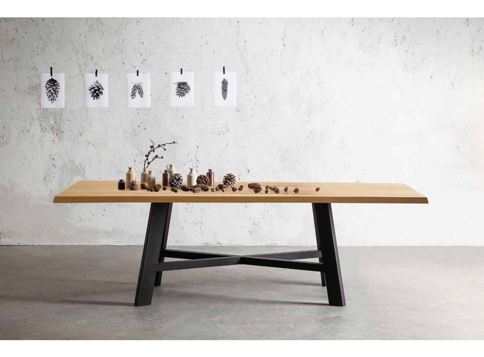 Stały stół projektowy z blatem z litego drewna - Crackle Viadurini