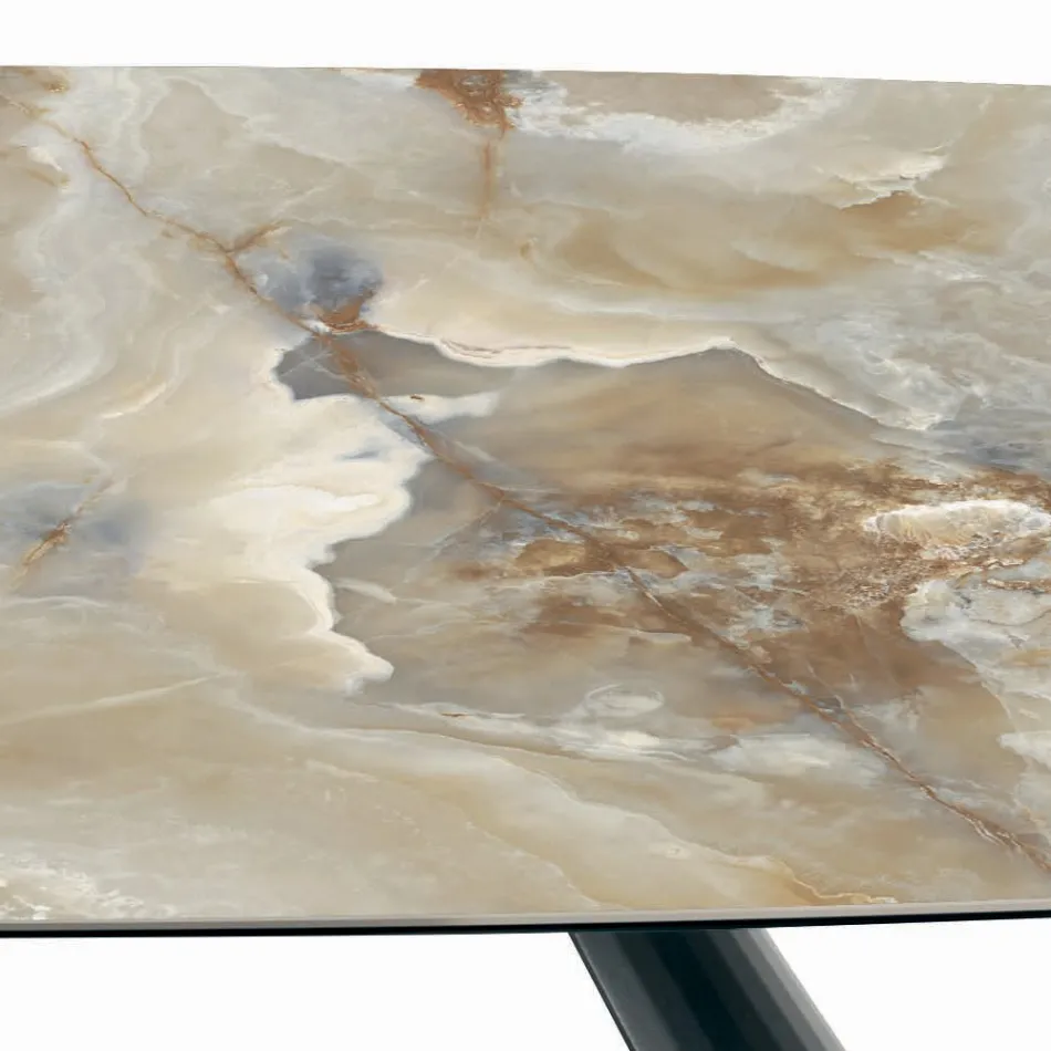 Naprawiono ceramiczny stół i podstawę ze stali malowanej na czarno, wyprodukowane we Włoszech - okulary Viadurini