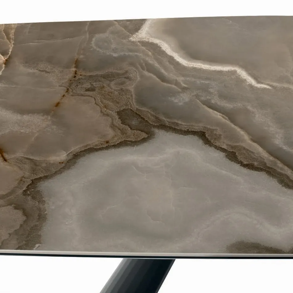 Naprawiono ceramiczny stół i podstawę ze stali malowanej na czarno, wyprodukowane we Włoszech - okulary Viadurini