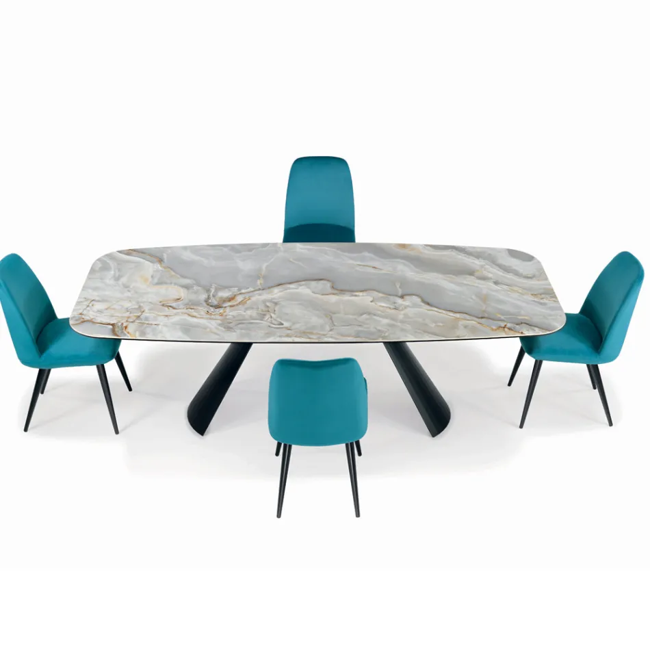 Naprawiono ceramiczny stół i podstawę ze stali malowanej na czarno, wyprodukowane we Włoszech - okulary Viadurini