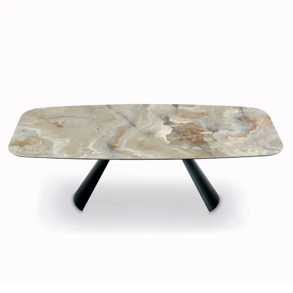 Naprawiono ceramiczny stół i podstawę ze stali malowanej na czarno, wyprodukowane we Włoszech - okulary Viadurini