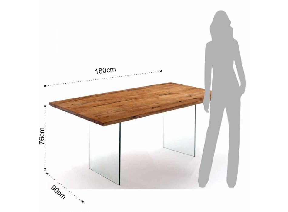 ciężko solidny drewniany stół z nogami w Tito szkła hartowanego Viadurini