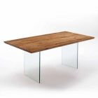 Stały stół z litego drewna z nogami ze szkła hartowanego Tito Viadurini