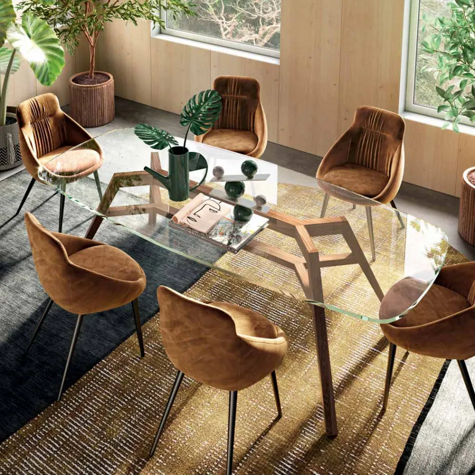 Naprawiono stół z wyjątkowo przezroczystego szkła i popiołu Wyprodukowano we Włoszech - północ Viadurini