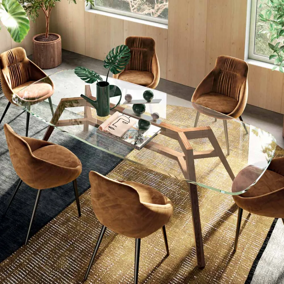 Naprawiono stół z bardzo przezroczystego szkła i popiołu Wyprodukowano we Włoszech - północ Viadurini